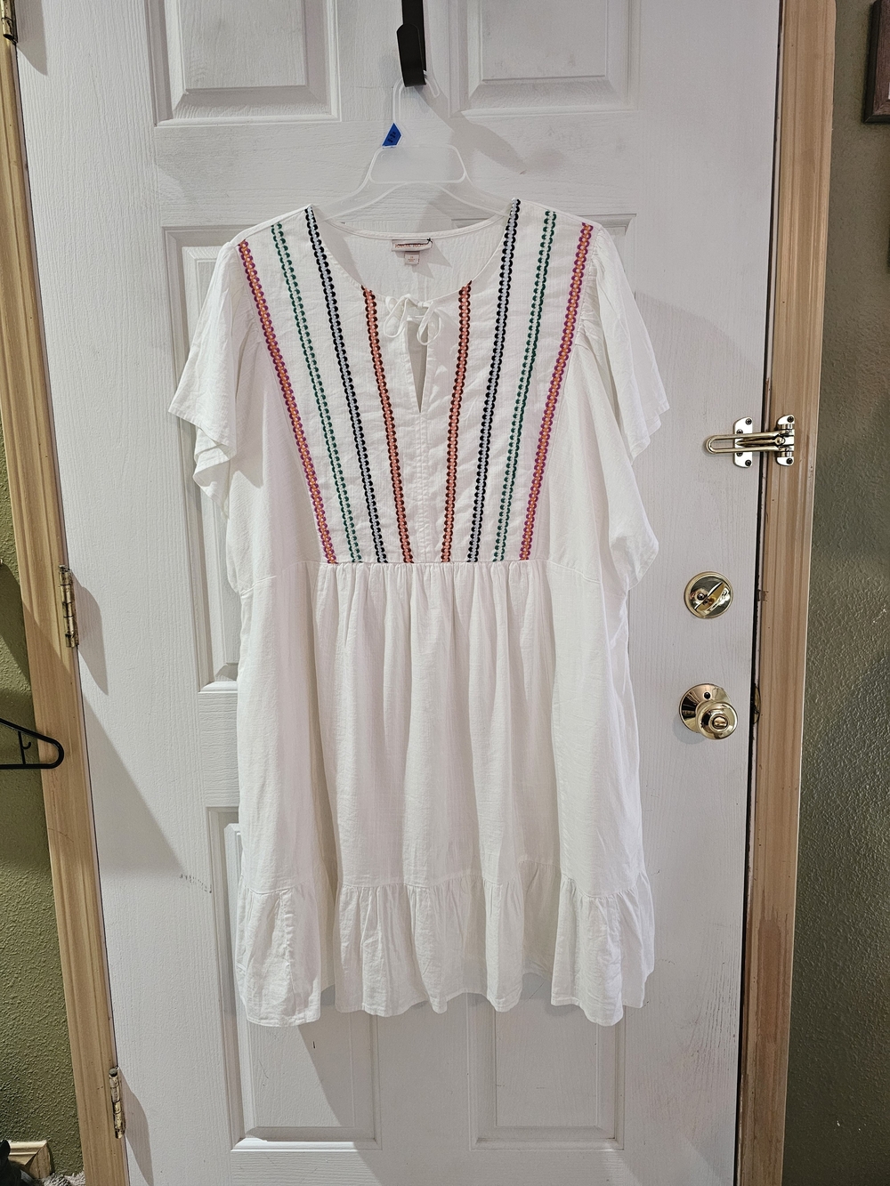 Knox Rose White Midi Dress with Multicolor Embroidered Stripes - Picture 3 of 6